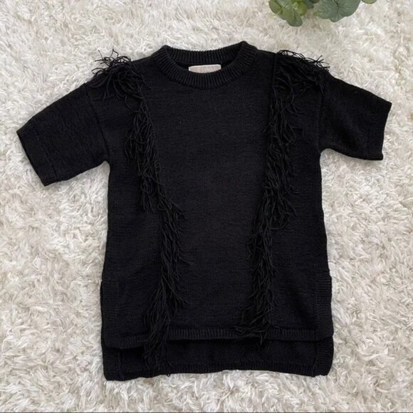 🖤 Michael Kors Fringe Knit Top Sz XS | Boho Sweater Tee Cotton Blend ✨ - Picture 1 of 5